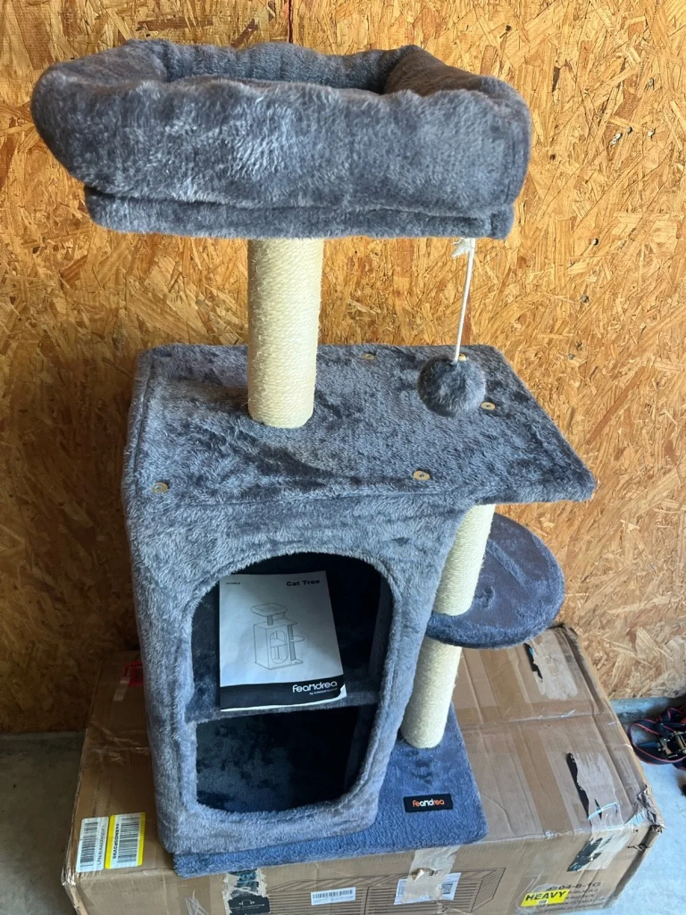 Gray Cat Tree Condo with Perch & Toy